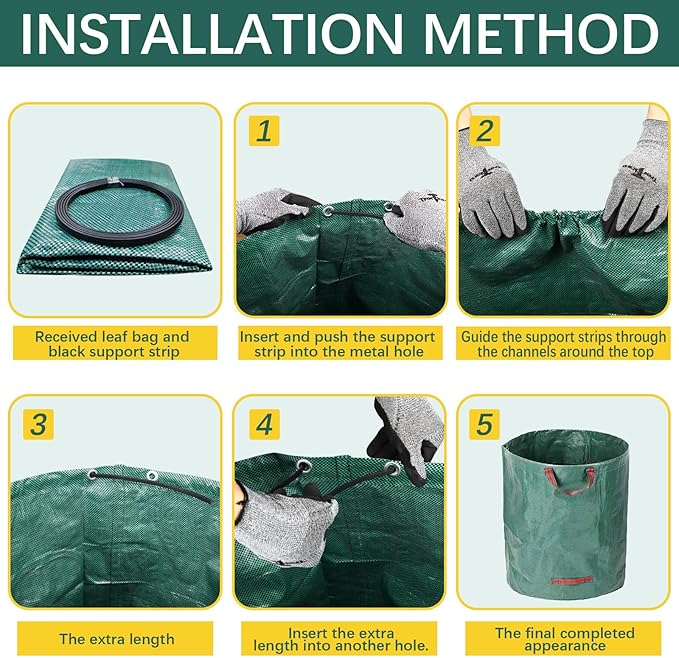 6 Pack 72 Gallon leaf bags reusable yard waste bags lawn bags,1 pairs of gardening gloves are included,Suitable for camping yards, can Cleaning debris, leaves,grass clippings