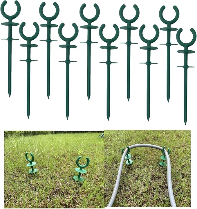 10 Pcs Green Garden Hose Guide Stakes Length Holiday Lights Holder Light Duty High Toughness Plastic Nails Tools for Garden Yard Plant Protection