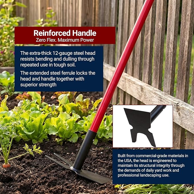BULLY TOOLS 12-Gauge 2-Prong Weeding Hoe w/Fiberglass Handle - Ideal Heavy-Duty Gardening Tools for Weeding, Garden Soil Prep, Cultivating Beds - Built to Withstand Everyday Yard Work - Made in USA