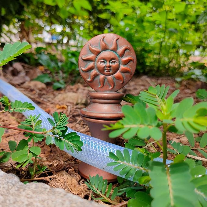 Hose Guides for Garden, 3Pcs Garden Hose Guide Stake Decorative with Roller, Hose Guide Spike Plant Protector Lawn Hose Support Spikes for Outside Lawn Yard(bud, fairy, Sun God)