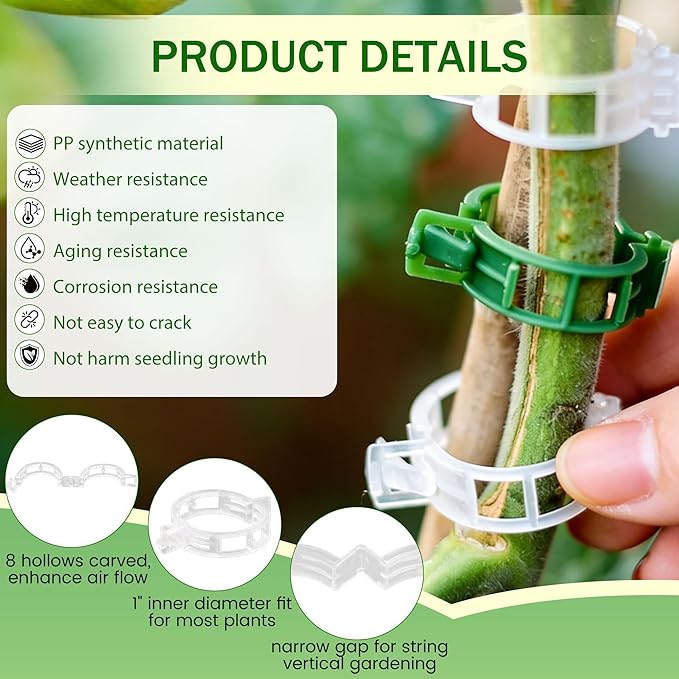 Plant Support Clips, 2026 New Garden Secured Plastic Plant Clips for Climbing Plants, Plastic Trellis Clips Tomato Grape Vine Vegetables Plant Fixing (150, Green)