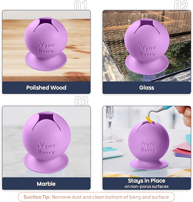 iVyne Berry and Silicone Weeding Tools - Suction Vinyl Weeder, Craft Tweezer, Scrap Collector Holder, Storage for Cricut, Silhouette Accessories - Purple