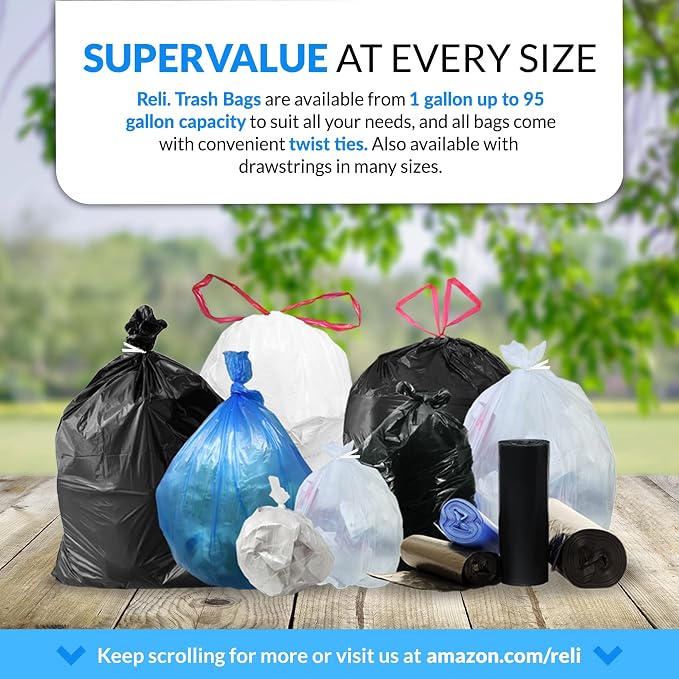 Reli. 55-60 Gallon Trash Bags Heavy Duty | 50 Trash Bags with Ties | Super Sizeable, Clear, Serious Garbage Cleanup