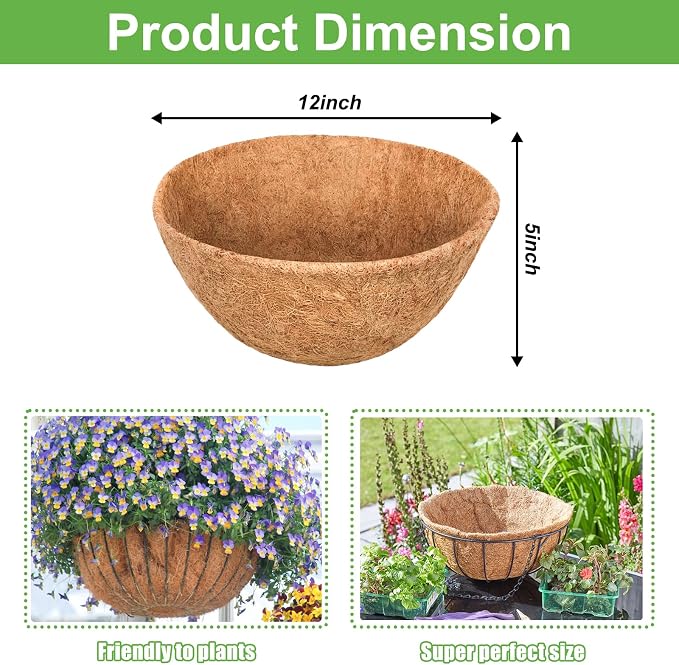 Riare 2 Pack 12 Inch Round Coco Liners Replacement, 100% Natural Coconut Coir Liners for Hanging Baskets, Garden Flower Vegetables Planter Pot, Window Box, Fence, Decks