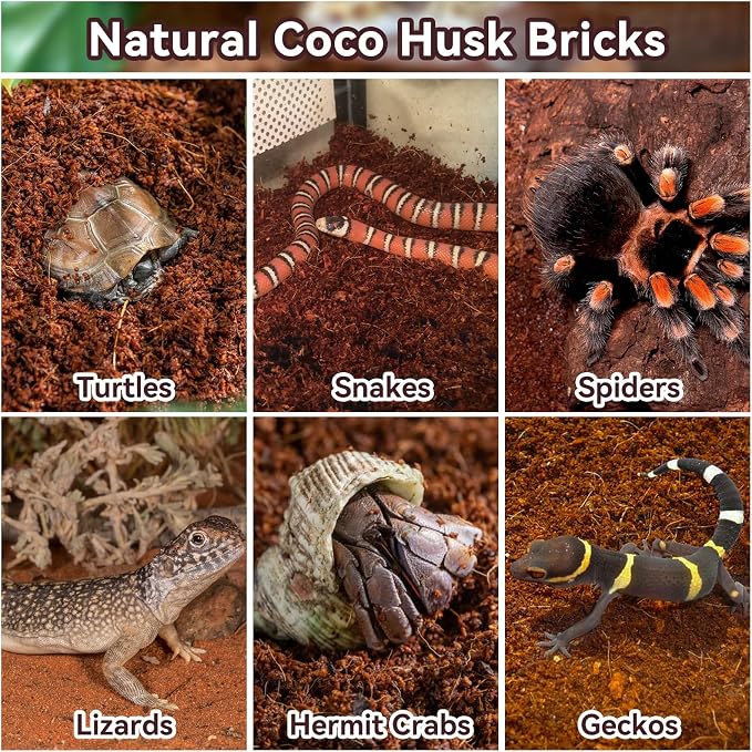 Legigo 2 Pack Coconut Fiber Substrate, Natural Coco Coir Bedding for Reptiles Turtles, Tortoises, Snake, Hermit Crab, Gecko, Lizard, Bioactive Terrarium Soil for Humidity Control and Plant Substrate