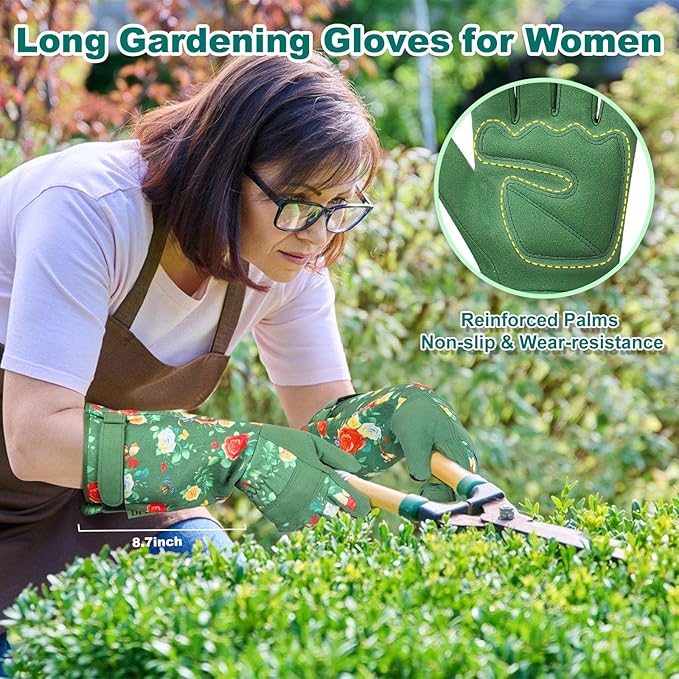 DLY Gardening Gloves, Garden Gloves for Women, long gardening gloves for Garden Work and Yard,Durable and Comfortable(X-Large, Green