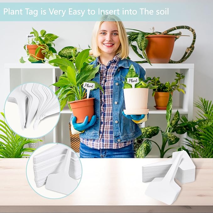 500 Pack Plant Labels T-Shape, 4 Inch Potted Plant Name Tags Plastic, Seedlings Seed Markers Nursery Plant Stake Tag with Marking Pen for Outdoor Indoor Garden Patio Flower Vegetable, White