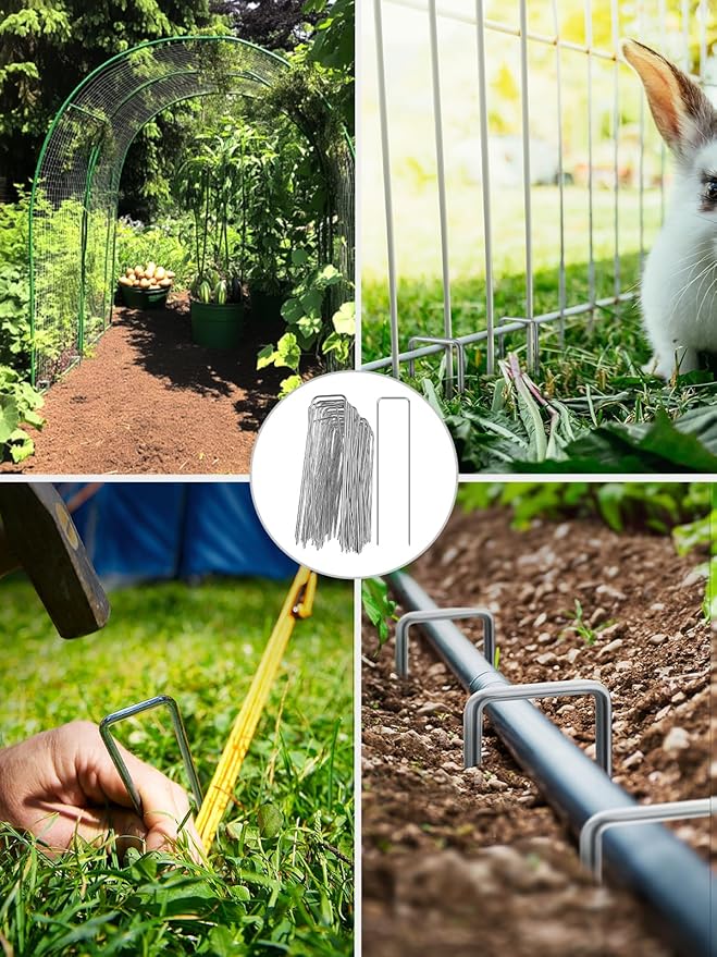 GROWNEER 500 Pack Landscape Staples 6 Inch 11 Gauge Heavy Duty Hot-Dip Galvanized Steel Garden Stakes U-Shaped Weed Barrier Spikes Metal Ground Pins for Lawn and Yard Landscaping