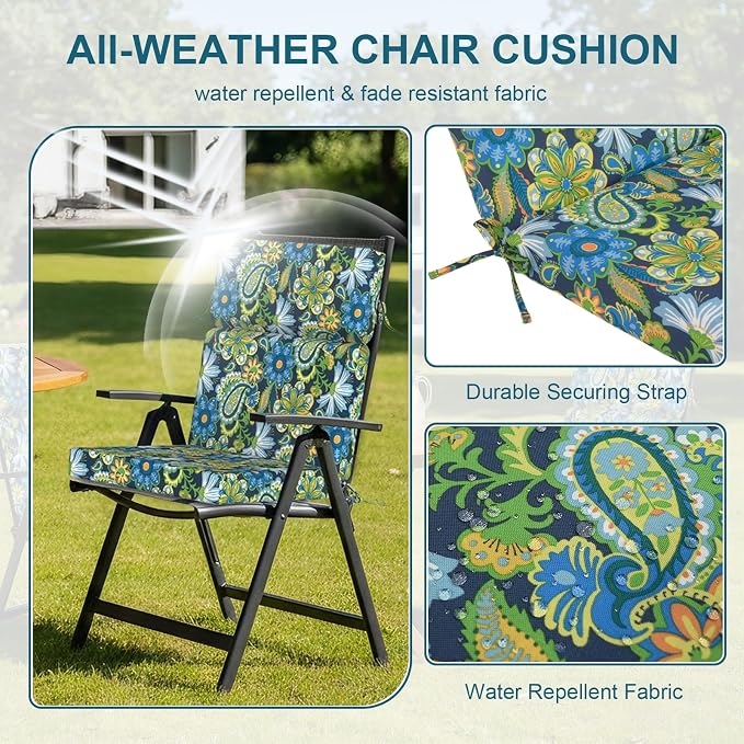 DYTXIII Outdoor High Back Chair Cushions Set of 2, 44"x22" Water Repellent Patio Seat Cushions with Elastic Sponge, All Weather Chair Pads for Rocking, Dining Chairs, Patio Furniture - Flower Child
