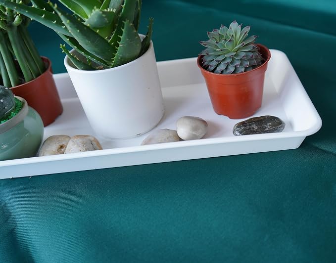 VUWEZ 2 Pack Plastic Plant Saucer - Rectangular 30 inch, Indoors/Outdoors, Drip Tray for Flower Pot, Windowsill (8 X 30'', Cream White)