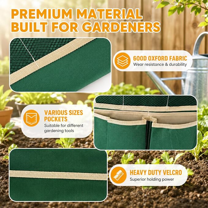 2 Pack Garden Pouches for Kneeler, Portable Tool Storage Size Bags Oxford Multiple Storage Pockets Organizer for Outdoor Gardening Kneeling Stool, Gifts for Women, Seniors, Mom & Dad