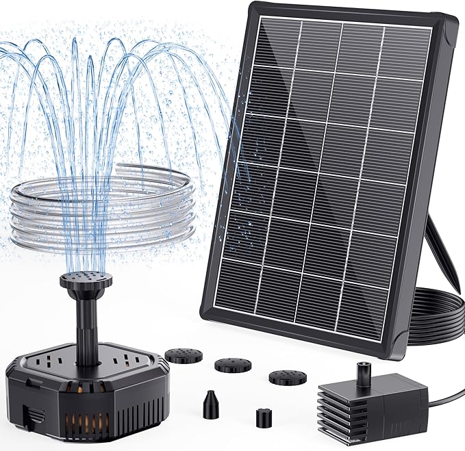 POPOSOAP Solar Pond Filter with Fountain Pump, 4W Solar Fountain Pump with Pond Filter Kit, Solar Water Pump with Nozzles & PVC Tubing for Bird Bath, Water Garden, Fish Tank & Backyard Decor P3035