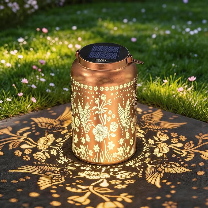 JEJOT Hummingbird Solar Lanterns Outdoor Waterproof, Birthday Gifts for Women Mom Grandma,Metal Hanging Solar Lantern for Yard,Garden,Porch Landscape Deconrations-1 Pack