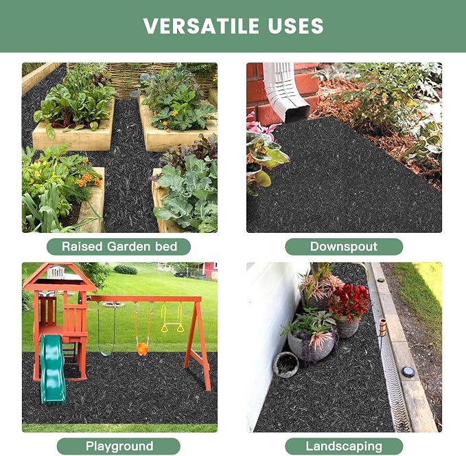 Sekcen Upgraded 2 Pack Rubber Mulch Roll Mat for Landscaping Recycled Rubber Walkway Black Permanent Mulch Pathway Playground 8' x 2'