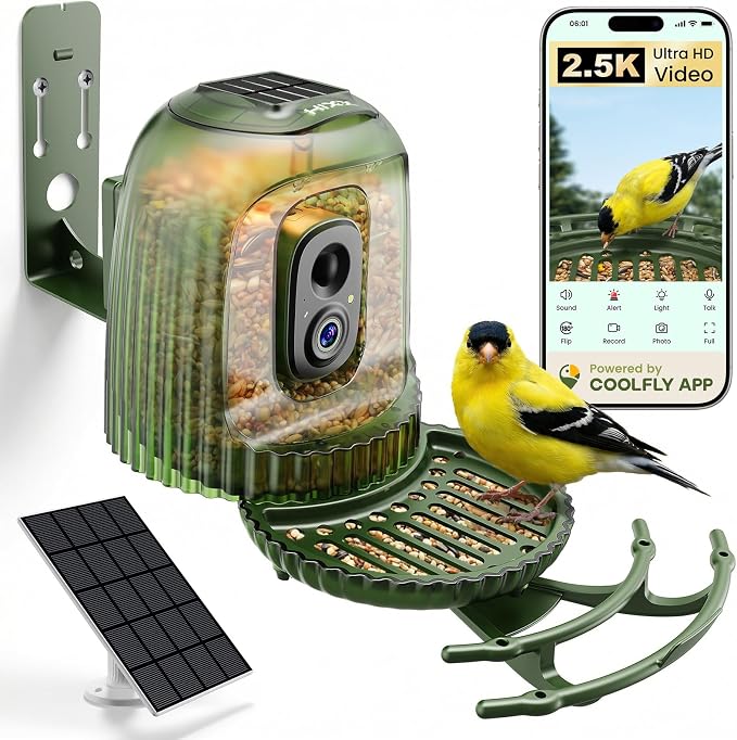 HIXX Smart Bird Feeder with Camera, Auto Capture 2.5K Video, AI Bird Identification, No Mess Seed Guard, Solar Powered Night Light, Live Birdwatching Camera for Dad, Grandpa, Birdlovers