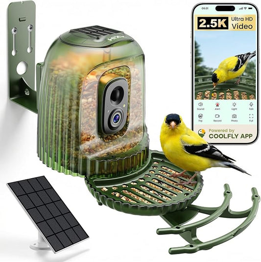 HIXX Smart Bird Feeder with Camera, Auto Capture 2.5K Video, AI Bird Identification, No Mess Seed Guard, Solar Powered Night Light, Live Birdwatching Camera for Dad, Grandpa, Birdlovers