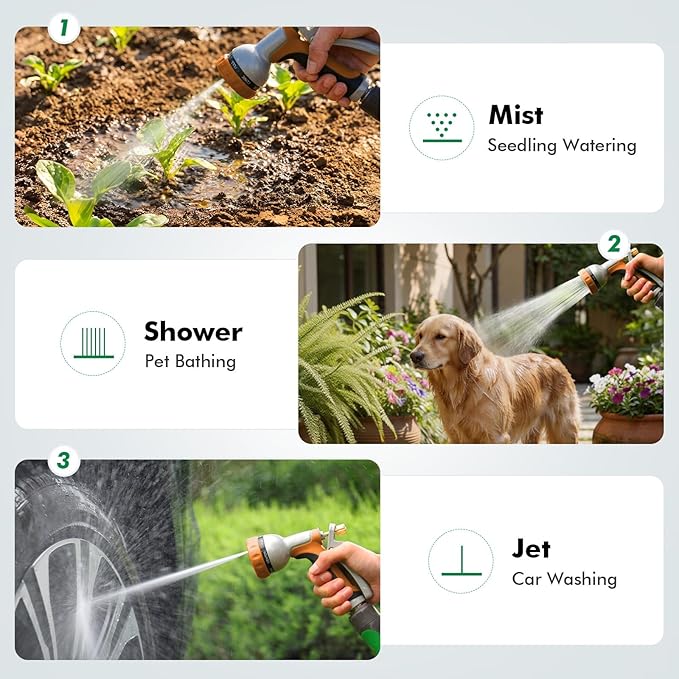 RESTMO Heavy Duty Metal Garden Hose Nozzle, Water Hose Nozzle with 7 Adjustable Spray Patterns, High Pressure Hose Sprayer with with Flow Control, for Plants & Lawns, Washing Cars & Pets, Orange
