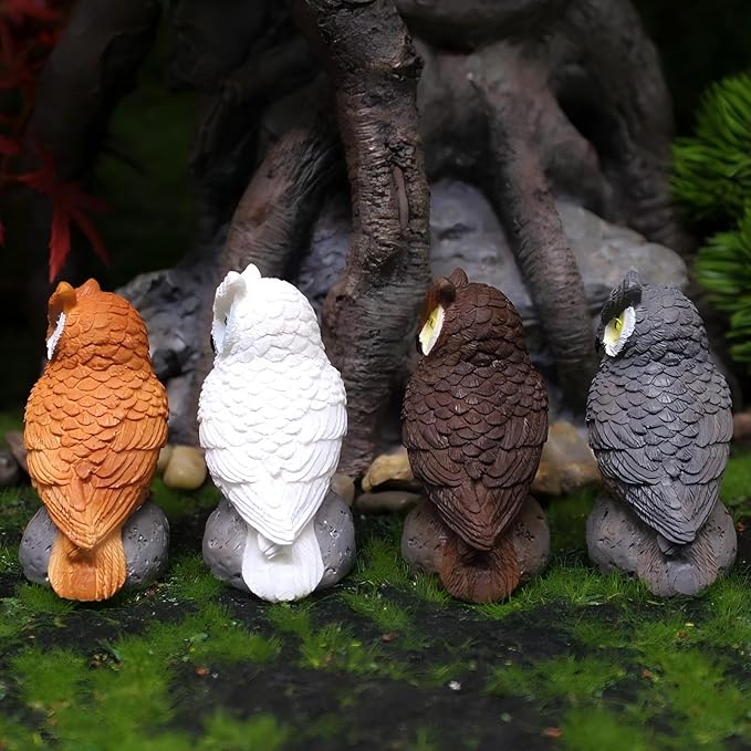Mini Owl Figurines 4pcs - Fairy Garden Accessories, Miniature Owls for Fairy Garden Decor, Small Owl Gifts for Women Mom Grandma