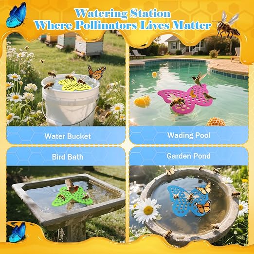Floating Bee Island Watering Station - 5 Pack, Bee-Friendly EVA Foam, No Sinking, Drowning-Proof, Fade-Proof, Pre-Cut, Birdbath, Pools & Garden Hydration Solution for Pollinators (Butterfly)