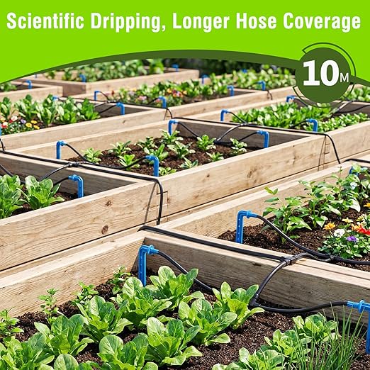 Automatic Drip Irrigation System Kit - 33ft Hose, Filter, 10 Tee Connectors & 10 Drippers, for Potted Plants