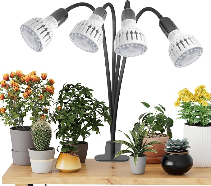 GooingTop Grow Light,24W (160Watts Equiv) 5000K White Full Spectrum LED Growing Lamp Clip on Desk for Indoor Plants,Bulbs Replaceable & Non-dimmable (Black, 320W)