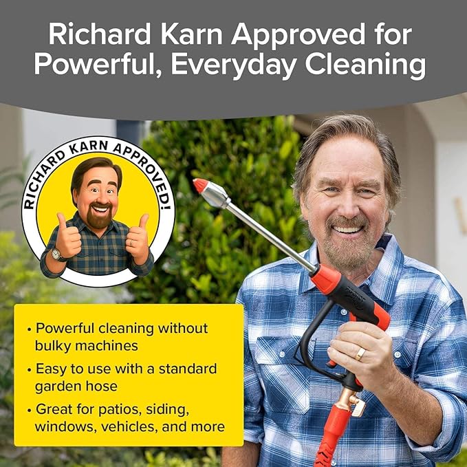Pocket Hose Arrow, AS SEEN ON TV, Customizable Spray Nozzle from Powerful Jet Stream Cleaning to Gentle Garden Watering, Flow Force Tech, 4 Precision Tips, Rust-Resistant, Non-Slip Grip, Car Wash