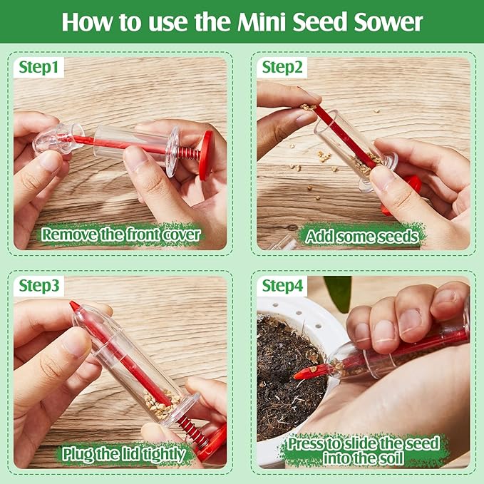 Flutesan 6 Pcs Mini Sowing Seed Dispenser Sower with 2 Transplanting Tools Hand Spreader Garden Seed Planter for Carrot Lettuce Grass and Spinach Sower(Red)