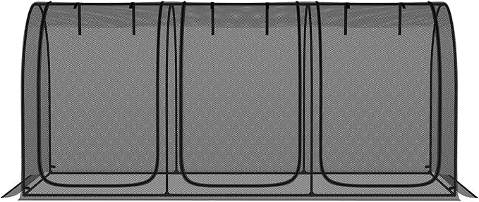 Outsunny 9' x 4' Crop Cage, Plant Protection Tent with Three Zippered Doors, Steel Frame, Storage Bag and 4 Ground Stakes, for Garden, Yard, Lawn, Black