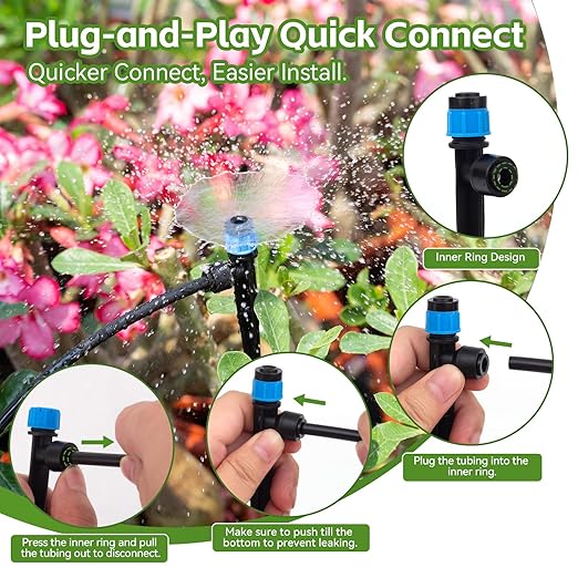 Inntop 240FT Drip Irrigation System Kits, Quick Connect Automatic Garden Watering System for Raised Bed, Potted Plants, Lawn, Greenhouse with 1/2 inch Hose 1/4 inch Tubing and Accessories