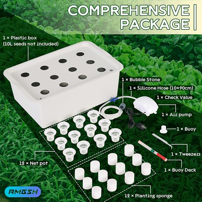 Hydroponics Growing System Kit with Air Pump, Bubble Stone, 12-Hole Indoor Hydroponic System Grow Box, Indoor Gardening System & Hydroponic Kit Vegetable & Herb Garden Starter Kit