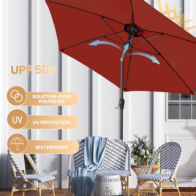 Ayge 7.5FT Large Outdoor Patio Umbrella Market Table Umbrella-UV Resistant, Easy Push Button Tilt and Crank, 6 Sturdy Fiberglass Ribs Heavy-Duty Pool Umbrella for Deck, Backyard,Garden, Yard,Red