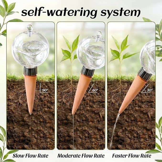 6 Pack 26 oz Extra Large Plant Self Watering Globes with Caps, Slow Release Watering Bulbs for Indoor/Outdoor Plants, Up to 3 Weeks Watering, Durable for Vacation, Gift for Plant Lovers