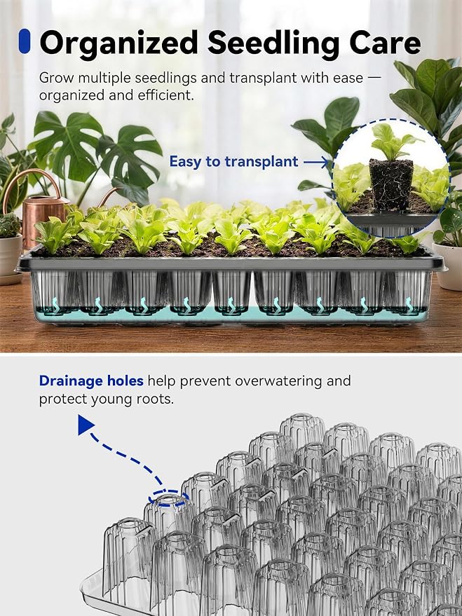 GLOWRIUM Seed Starter Tray with Grow Lights, 3 Pack 162-Cell Seed Starter Kit with 4.3" Humidity Dome, Indoor Seedling Starter Tray with 3/9/12/16h Timer, Adjustable Brightness Seed Starting Trays