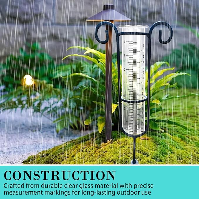 Glass Rain Gauge, 8.25 x 2.25 Inches, 7 Inch Capacity, Clear Tube with Measurement Markings