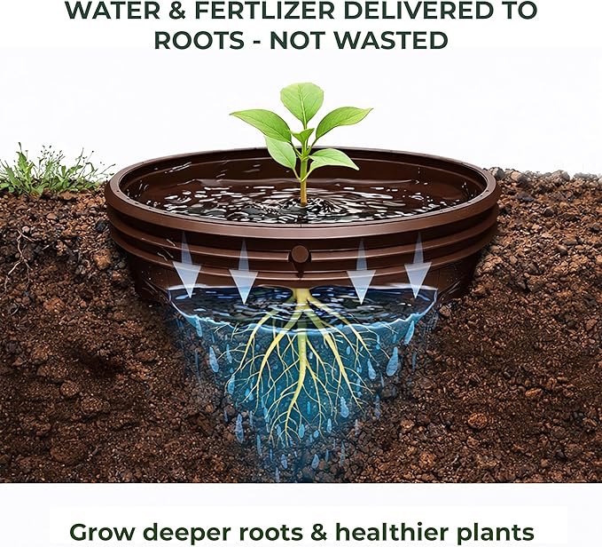 7 inch Solid Planting Grow Rings | 12 Pack Earth Brown | One-Piece Design for Deep Root Watering Veggies, Herbs & Flowers | Mulch & Soil Barrier | Deter Slugs and Cutworms | Heavy Duty | Made in USA