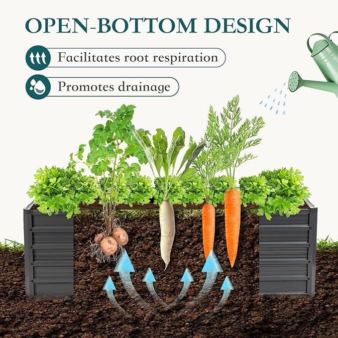 DUMOS Galvanized Raised Garden Bed Outdoor, 6x3x2ft Metal Planter Box for Deep-Rooted Vegetables Flowers Herbs, Rectangular Planter Raised Bed for Patio Balcony Backyard, Open Bottom, Dark Gray