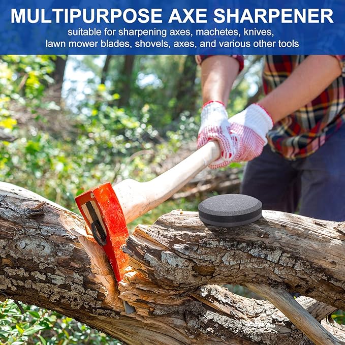Axe Sharpener Sharpening Dual Grit Multipurpose Sharpener Puck Tool Stone Whetstone with Flannel Bag for Hatchet Garden Tools, 240 Grits and 400 Grits