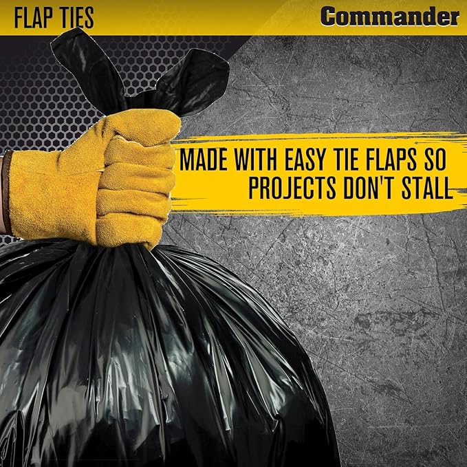 Commander 42 Gallon 3 MIL (eq) Heavy Duty Contractor Bags with Flap Ties - 32" x 46" - Pack of 80 - For Contractor, Industrial, & Outdoor