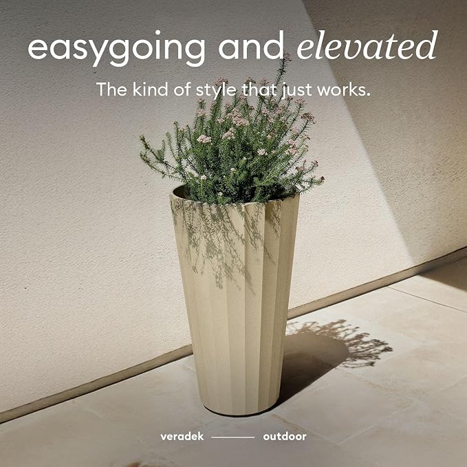 Veradek Column Series 26" Tall Outdoor Planter for Porch & Patio | Durable Plastic-Stone Material w/Shelf | Modern Décor for Plants & Flowers