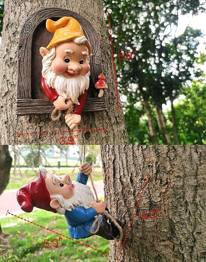 Climbing Gnomes Tree Faces Decor Outdoor for Yard - Cute Gnome Garden Statue Art Resin Dwarf Sculpture for Outdoor Decoration Ornaments