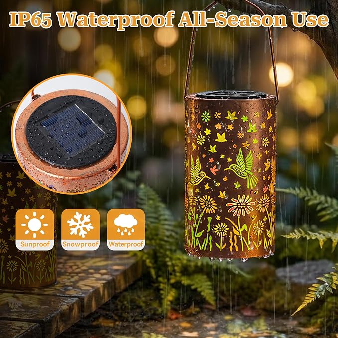 Colorful Solar Lanterns Outdoor Waterproof, Hummingbird Birthday Gifts for Women Mom Grandma, Garden Hanging Solar Lantern Lights for Patio