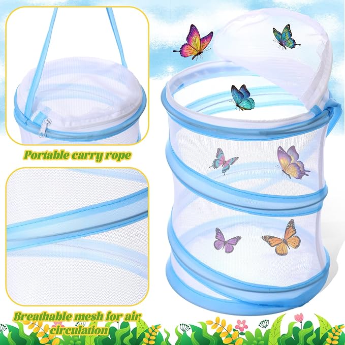 Sherr 20 Pcs Mini Butterfly Habitat Cage Clear Mesh Butterfly Net Cage Container Foldable Terrarium, 6.2x7.1inch (Multicolor)