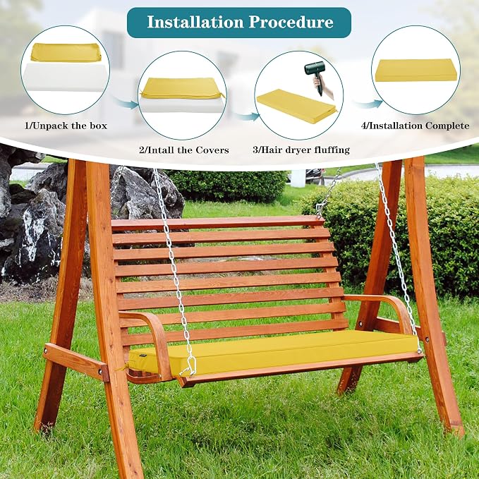 Outdoor Bench Cushion 42 x 18 Inch Thick Waterproof Porch Swing Cushions with Tie Patio Furniture Chair Cushion Bench Pad Color Fastness Backyard Seat Pads, Yellow