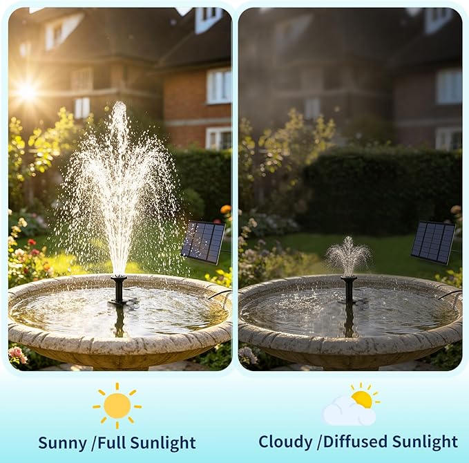 Solar Fountain Pump, DIY Solar Water Pump Kit for Bird Bath, Upgraded 1.8W Solar Powered Fountain with 9.84FT Cord & 4 Nozzles Modes for Outdoor Features, Ponds, Garden, Fish Tank