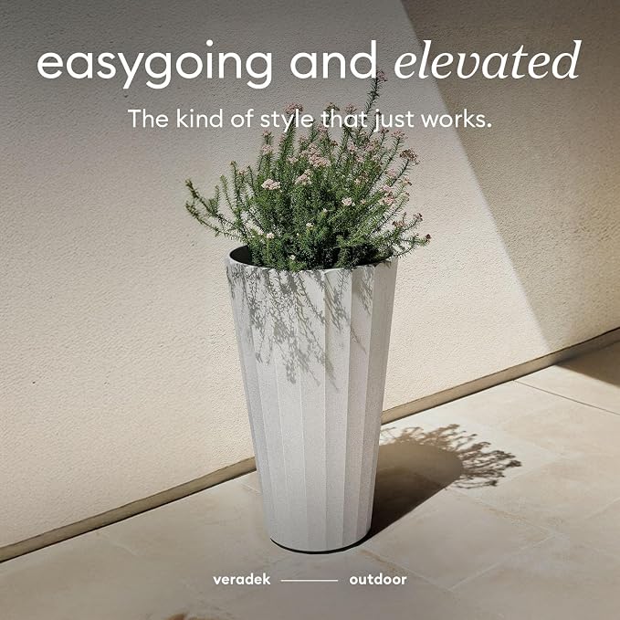 Veradek Column Series 26" Tall Outdoor Planter for Porch & Patio | Durable Plastic-Stone Material w/Shelf | Modern Décor for Plants & Flowers