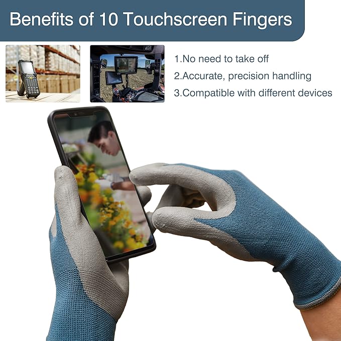 COOLJOB Gardening Gloves for Men, 6 Pairs Breathable Rubber Coated for Garden Weeding Landscaping, Outside Work for Lawn Yard, Men's Medium Size, Black & Blue