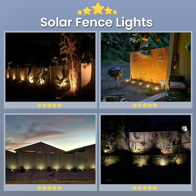 GIGALUMI Solar Fence Lights - No-Drill Fence Lighting Solution, Waterproof Perimeter Lights Compatible with Wood, Metal & Concrete Fences (20 Pack Warm White)