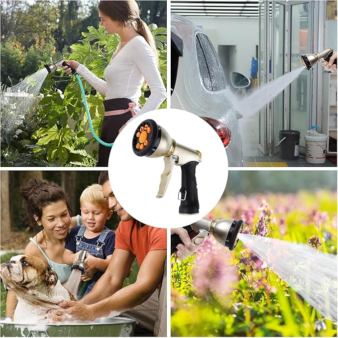 Gareden Hose Nozzles 9 Adjustable Patterns Hose Spray Nozzle Heavy Duty Metal Hose Nozzle Spray High Pressure Slip Resistant Water Sprayer for Cleaning/Watering Lawn Garden/Pets Shower/Car Washing