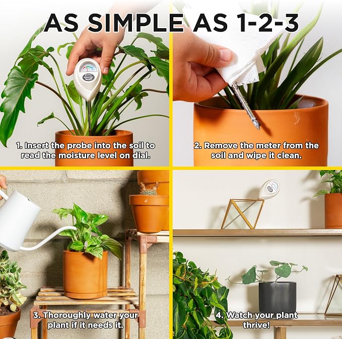 Classy Casita Soil Moisture Meter - Hygrometer Sensor Tool for Indoor and Outdoor Plants - Monitoring Water Levels in Soil House, Gardening, Farm, Lawn, Potted Care - No Batteries Required - White