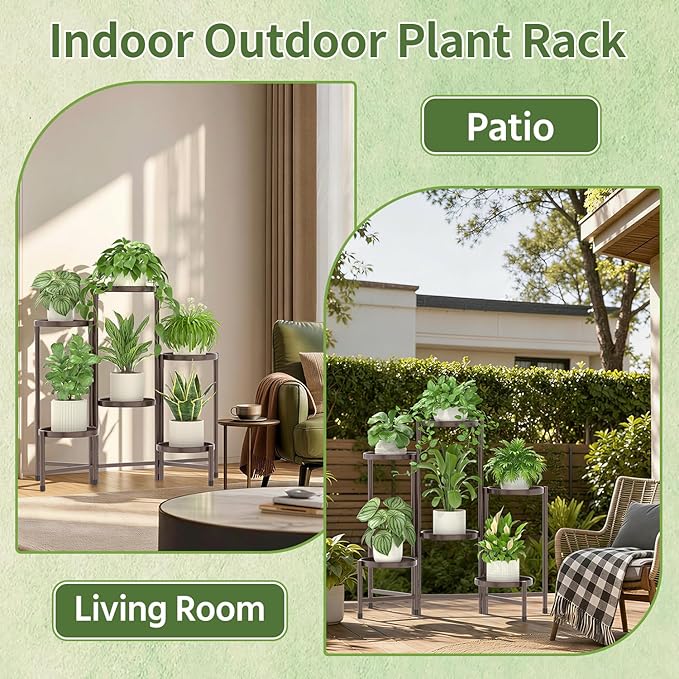 LASZOLA 6 Tier Large Plant Stand Indoor Tall with 10 Inch Metal Tray, Corner Folding Flower Display Rack, Modern Plant Holder Shelf for Outdoor Patio Porch Garden Office Living Room, Bronze